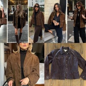 Genuine Leather Chocolate Brown Suede Women's Collared Button Down Jacket
